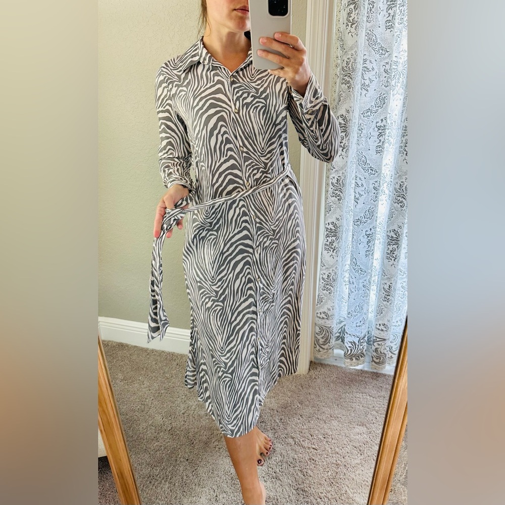 Banana Republic Women’s Summer Zebra Print Midi T Shirt Dress button up size XS - Picture 8 of 12